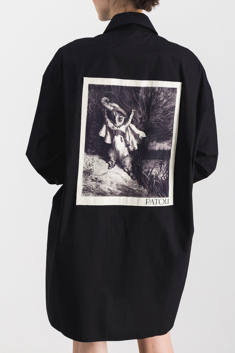 Patou - Organic cotton popline oversized black shirt mini-dress