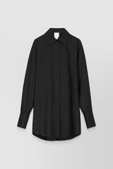 Organic cotton popline oversized black shirt mini-dress