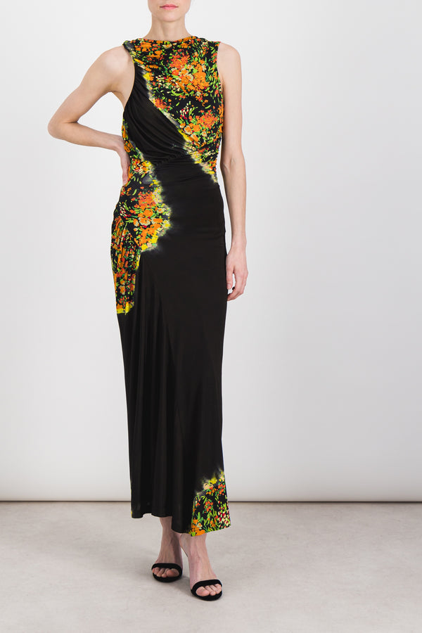 Printed ruched jersey maxi dress